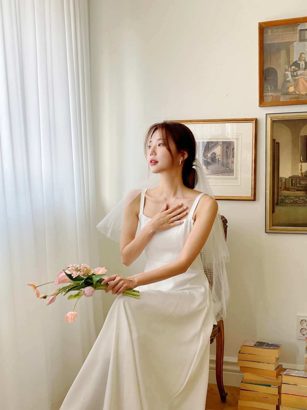 리본 화이트 원피스, 민소매 롱 A라인 플레어 셀프웨딩 드레스 브라이덜샤워 휴양지 촬영 드레스 상세 이미지 27