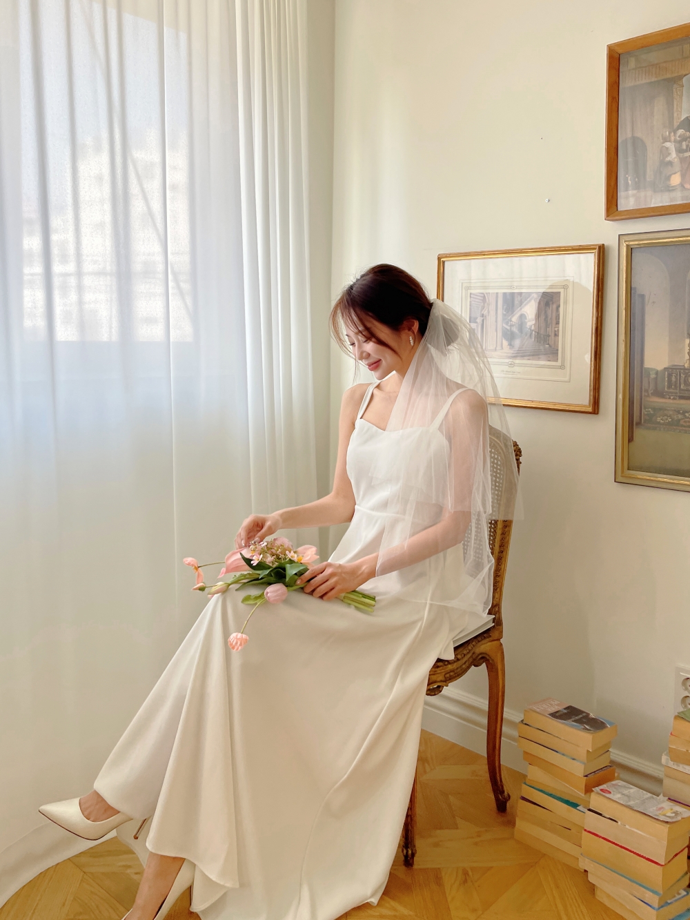 리본 화이트 원피스, 민소매 롱 A라인 플레어 셀프웨딩 드레스 브라이덜샤워 휴양지 촬영 드레스 상세 이미지 28