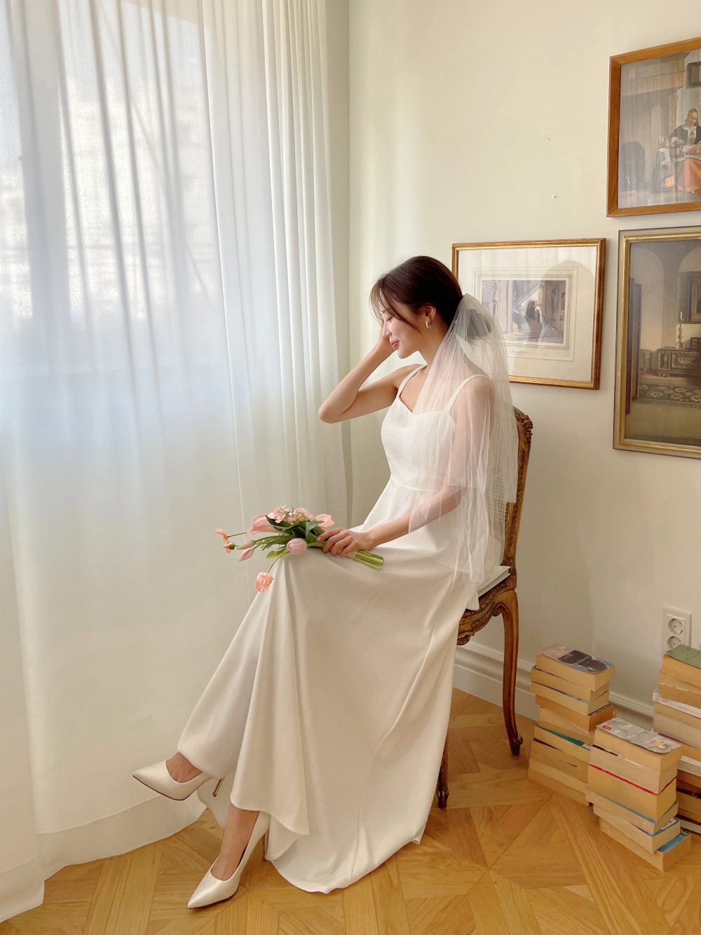 리본 화이트 원피스, 민소매 롱 A라인 플레어 셀프웨딩 드레스 브라이덜샤워 휴양지 촬영 드레스 상세 이미지 29