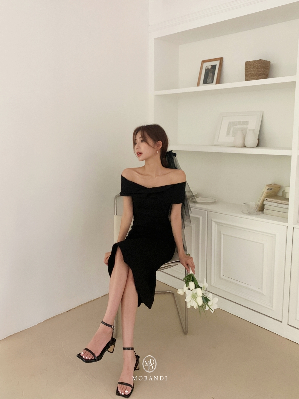 모반디 블랙 리본 베일, 셀프웨딩 브라이덜샤워 스냅촬영 헤어 소품 파티 코스튬 상세 이미지 14