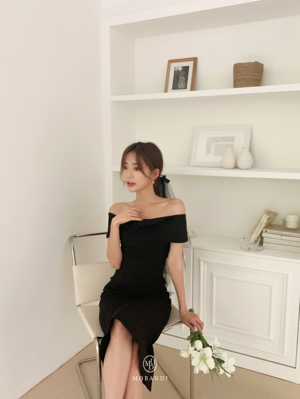 모반디 블랙 리본 베일, 셀프웨딩 브라이덜샤워 스냅촬영 헤어 소품 파티 코스튬 상세 이미지 15